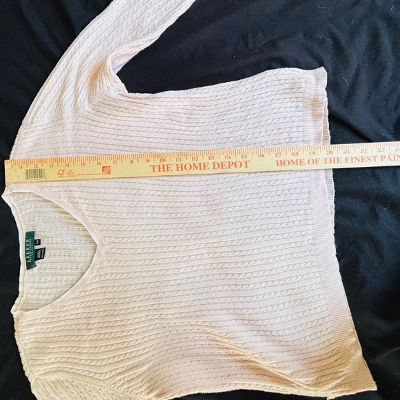 Ralph Lauren Blush Pink Cotton Ribbed V-Neck Sweater Petite Medium Feminine - Picture 10 of 13